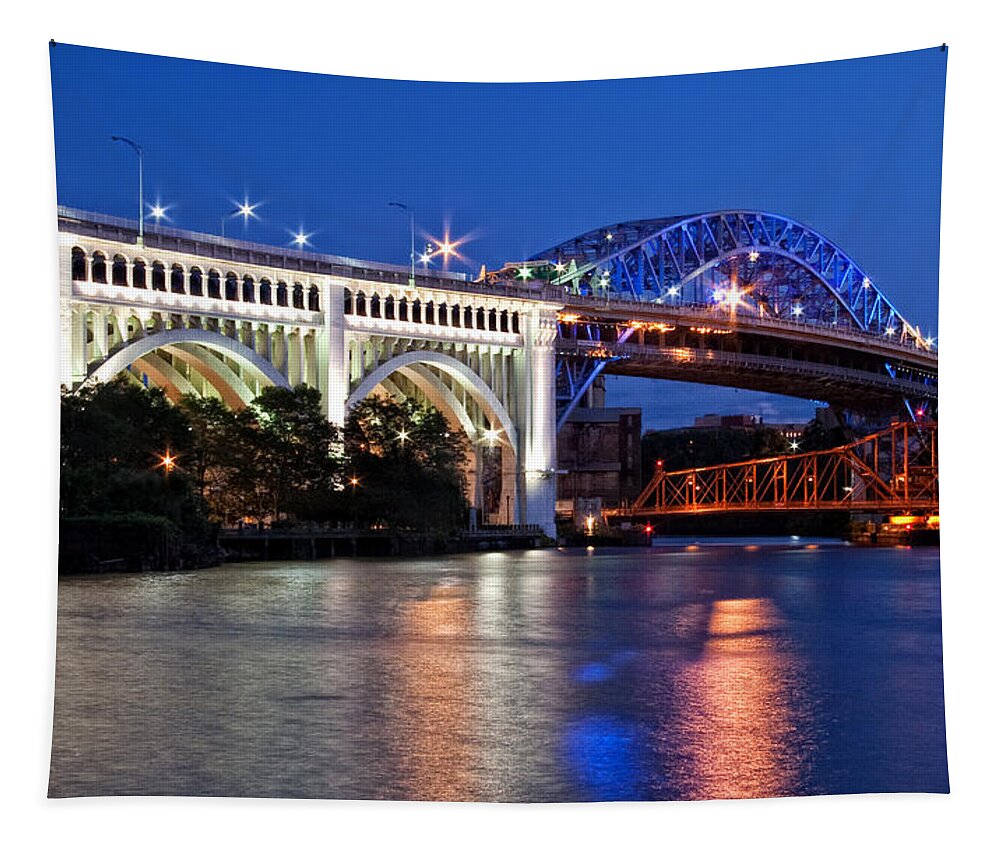 Colored Bridges Tapestry featuring the photograph Cleveland Colored Bridges by Dale Kincaid