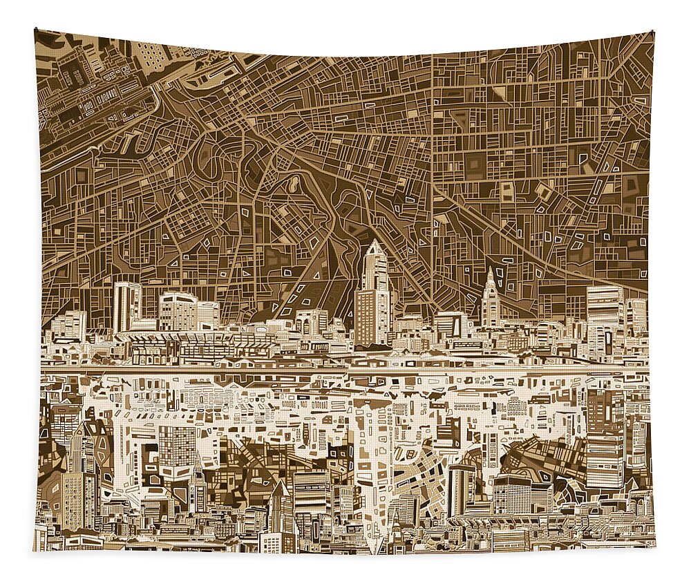 Cleveland Skyline Tapestry featuring the painting Cleveland Skyline Abstract 7 by Bekim M