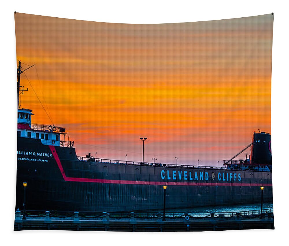 Cleveland Tapestry featuring the photograph Cleveland Sunset by Stewart Helberg