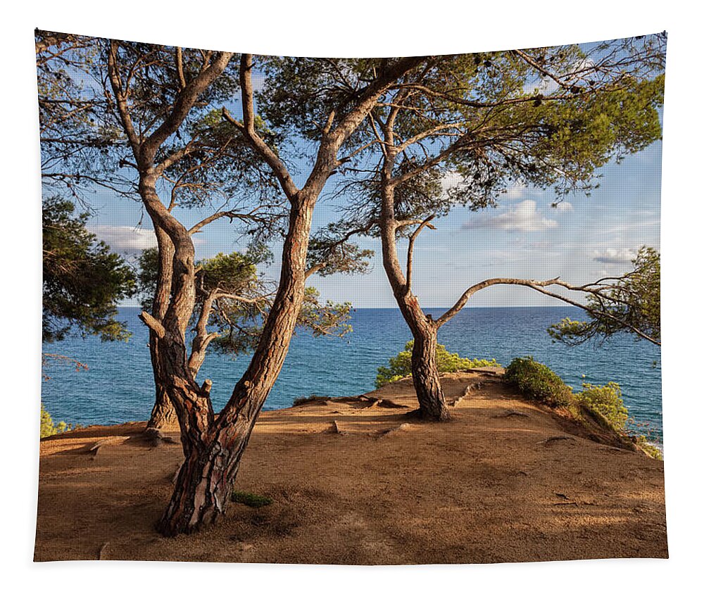 Sea Tapestry featuring the photograph Cliff Top Terrace Viewpoint at Mediterranean Sea by Artur Bogacki