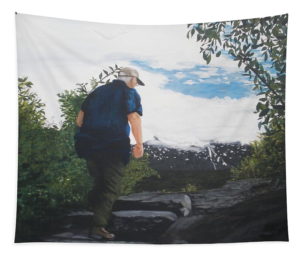 Scenery Tapestry featuring the painting Climbing to the glacier... by Betty-Anne McDonald