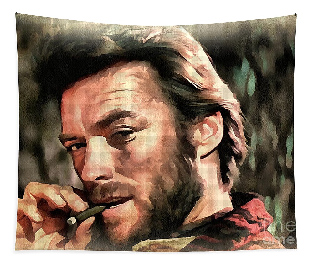 Clint Eastwood Tapestry featuring the digital art Clint Eastwood collection...