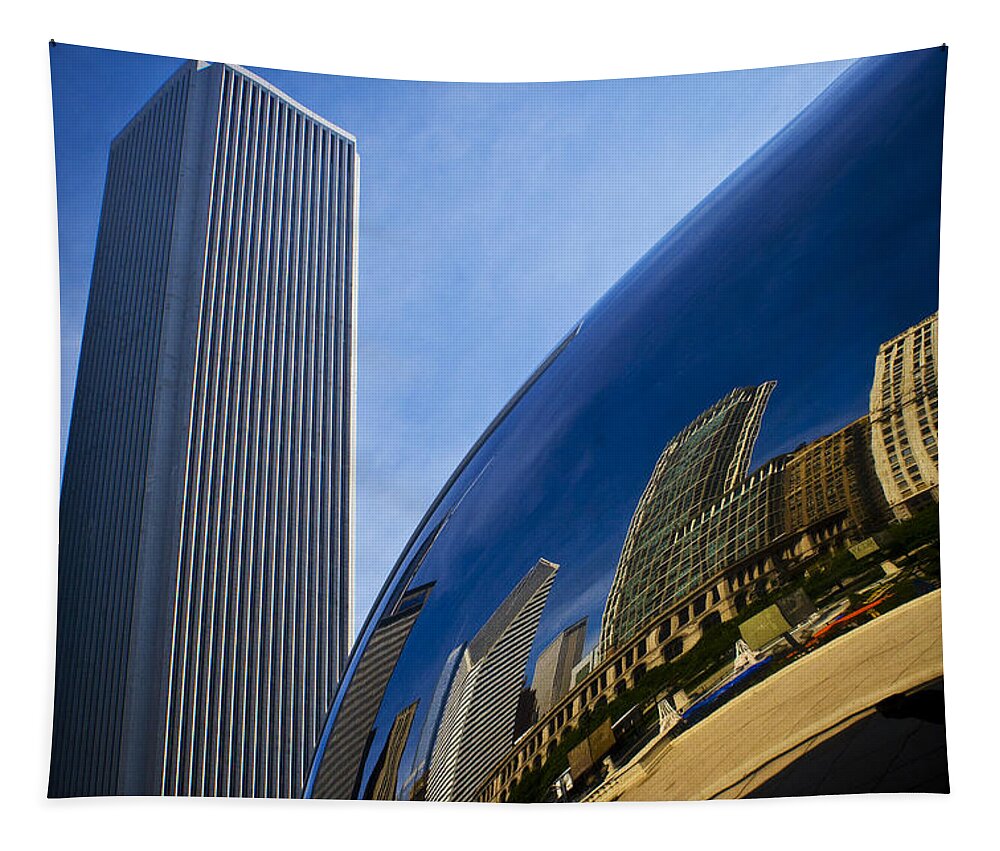 Chicago Tapestry featuring the photograph Cloud Gate and Aon Center by Roger Passman
