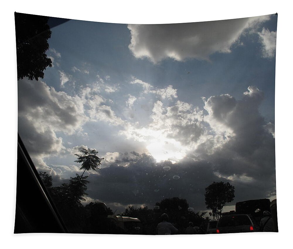 Dark Clouds Tapestry featuring the photograph Clouds buildup by Asha Sudhaker Shenoy
