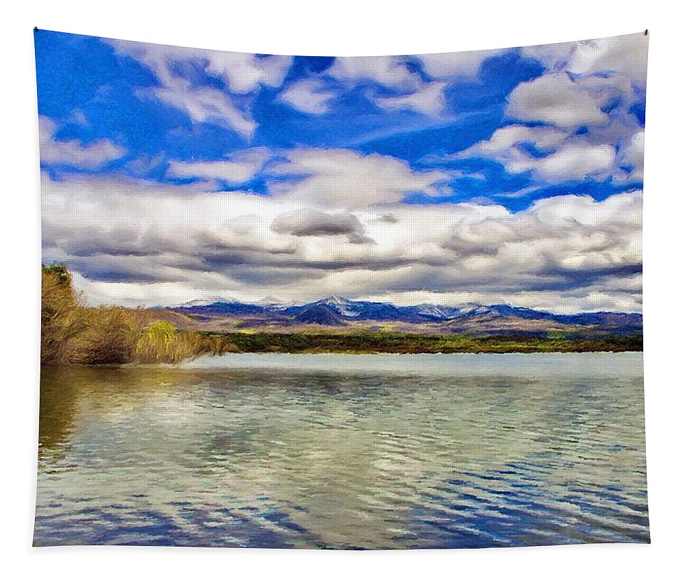 Colorado Tapestry featuring the painting Clouds over Distant Mountains by Jeffrey Kolker