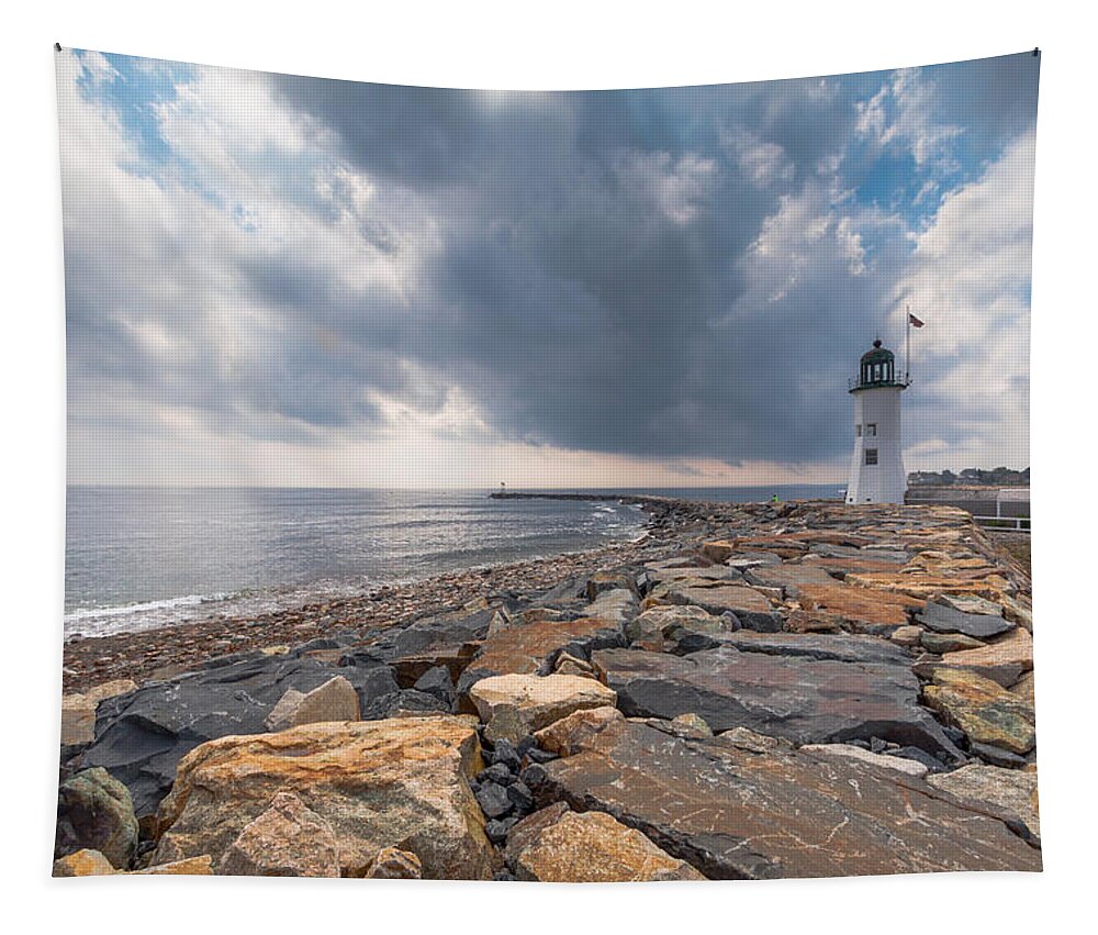 Lighthouse Tapestry featuring the photograph Clouds over Old Scituate Light by Brian MacLean