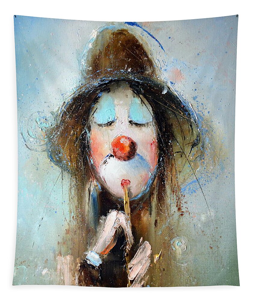 Russian Artists New Wave Tapestry featuring the painting Clown Plays on Flute by Igor Medvedev