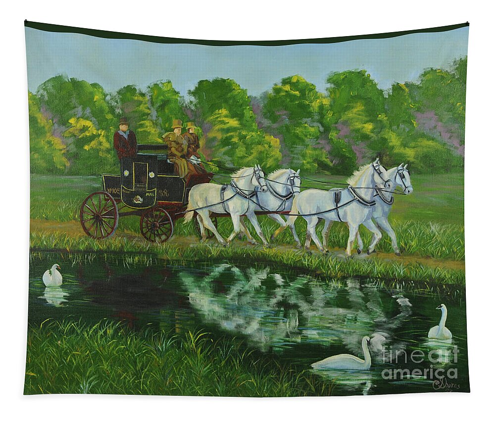 Mail Coach Tapestry featuring the painting Coach And Four In Hand by Charlotte Blanchard