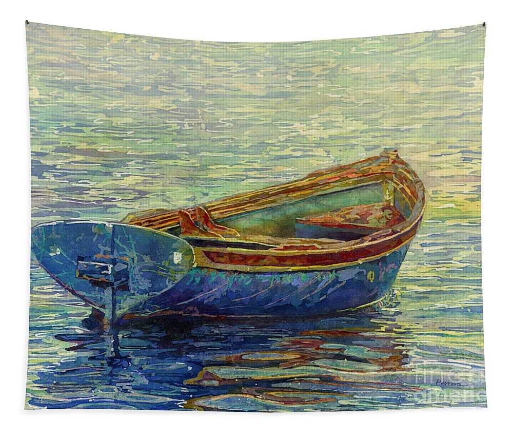 Rowboat Tapestry featuring the painting Coastal Lullaby by Hailey E Herrera