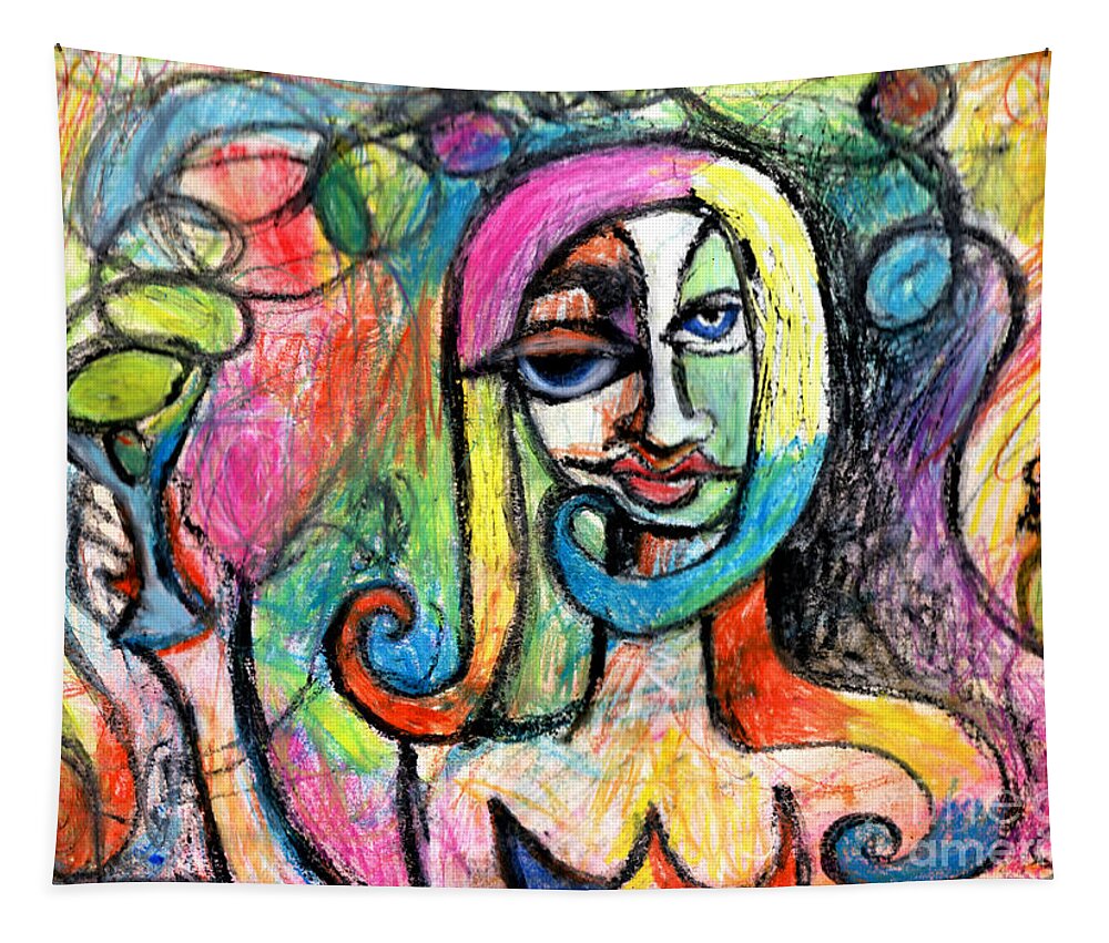Woman Tapestry featuring the mixed media Hippy Chic Funky Color Pop Cocktail by Genevieve Esson