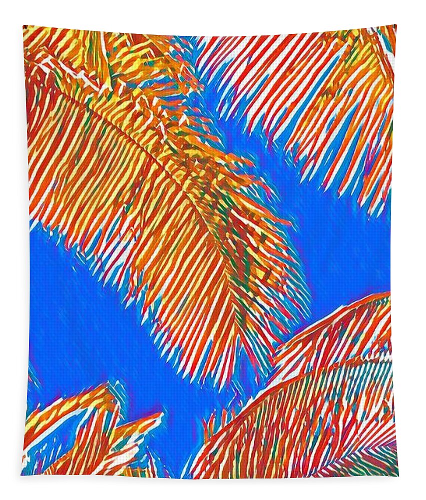 #flowersofaloha #coconutpalms #redandblue Tapestry featuring the photograph Coconut Palms in Red and Blue by Joalene Young