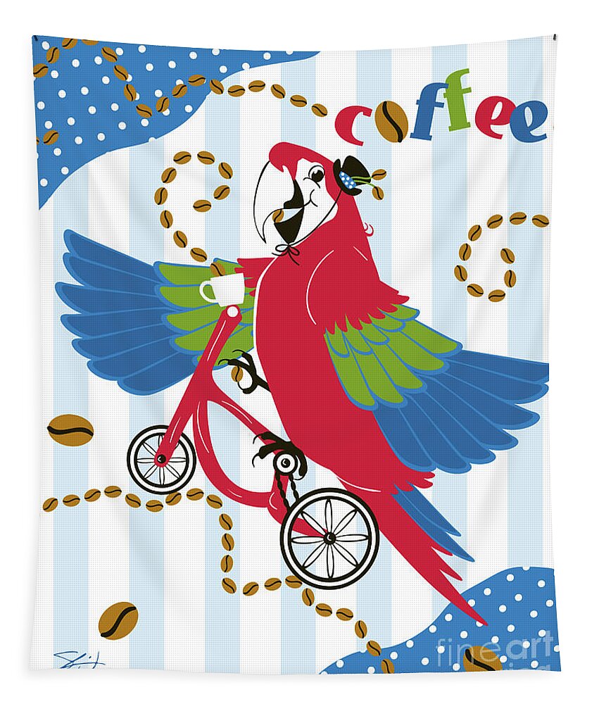 Coffee Tapestry featuring the mixed media Coffee Parrot by Shari Warren