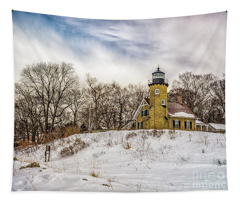 Lighthouse Tapestry featuring the photograph Cold Day at White River Lighthouse by Nick Zelinsky Jr