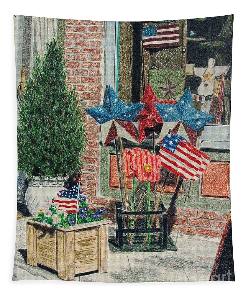 America Tapestry featuring the drawing Cold Spring Window Left by Glenda Zuckerman