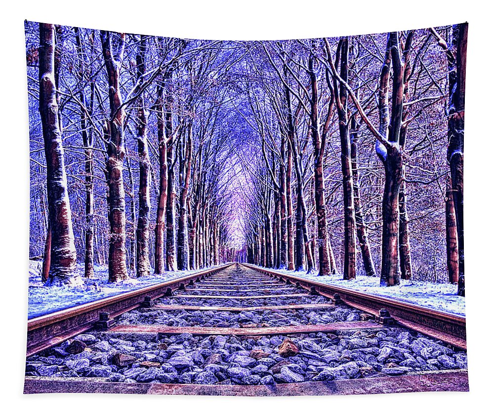 Cold Tapestry featuring the digital art Cold Steel Rails by David Luebbert