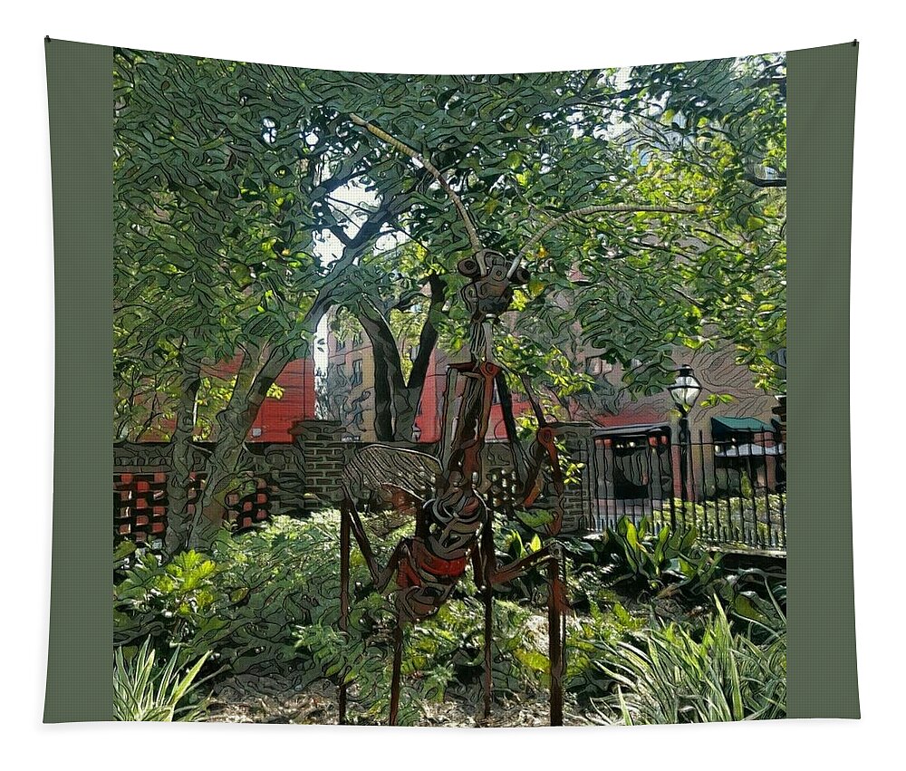 Praying Mantis Tapestry featuring the photograph College Creature by Sherry Kuhlkin