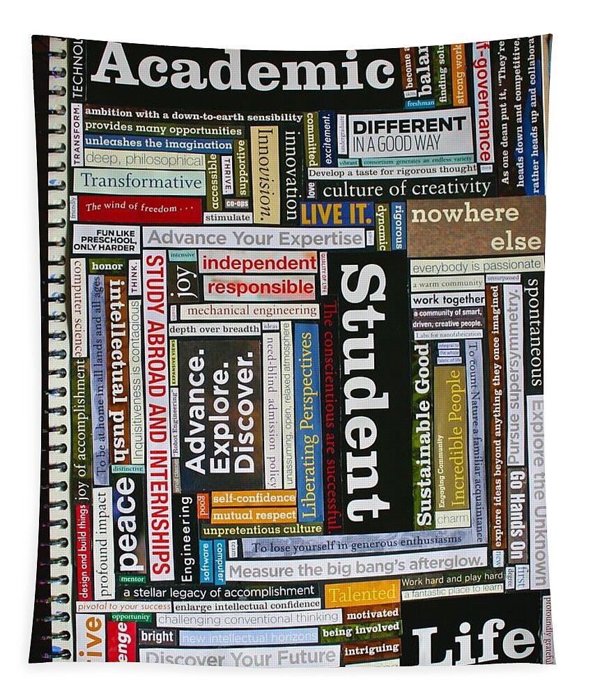 Tapestry featuring the mixed media College View Book Montage by Polly Castor