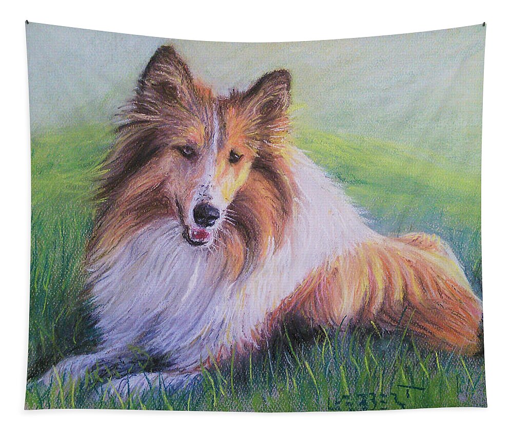 Collie Tapestry featuring the painting Collie by David Luebbert