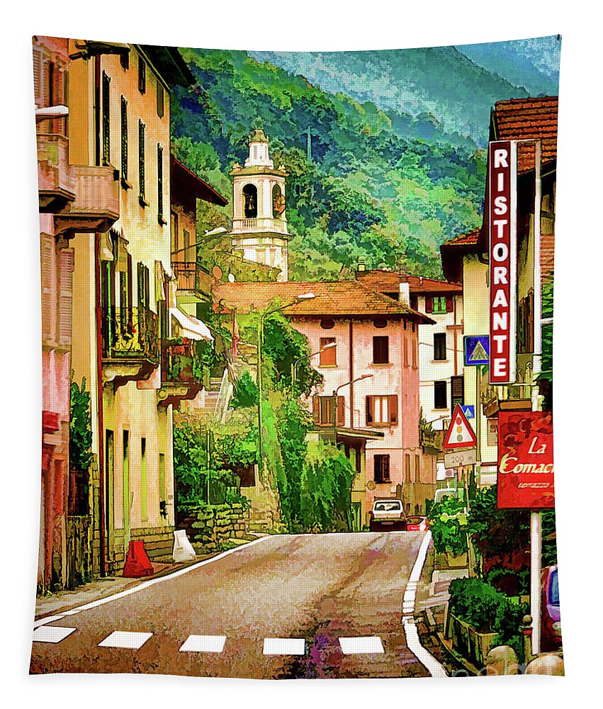 Landscape Tapestry featuring the digital art Colonno.Lake Como by Jennie Breeze