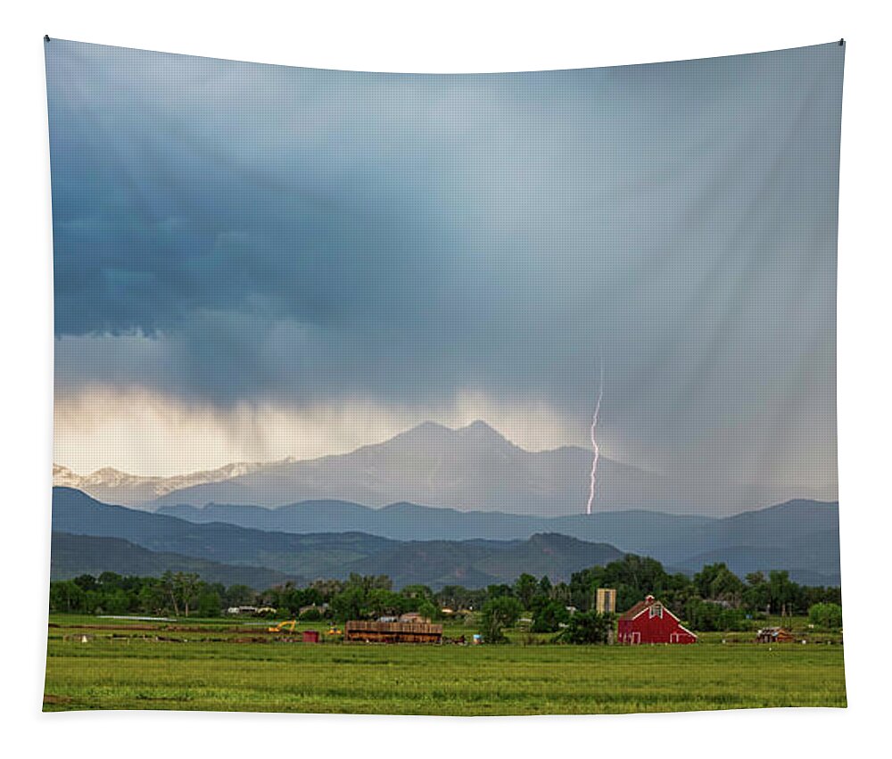 Severe Tapestry featuring the photograph Colorado Rocky Mountain Red Barn Country Storm by James BO Insogna