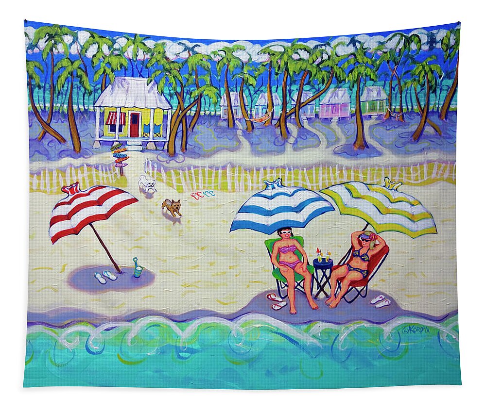 Colorful Beach Tapestry featuring the painting Colorful Beach Hideaway by Rebecca Korpita