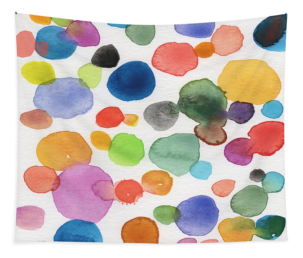 Abstract Watercolor Art Tapestry featuring the painting Colorful Bubbles by Linda Woods