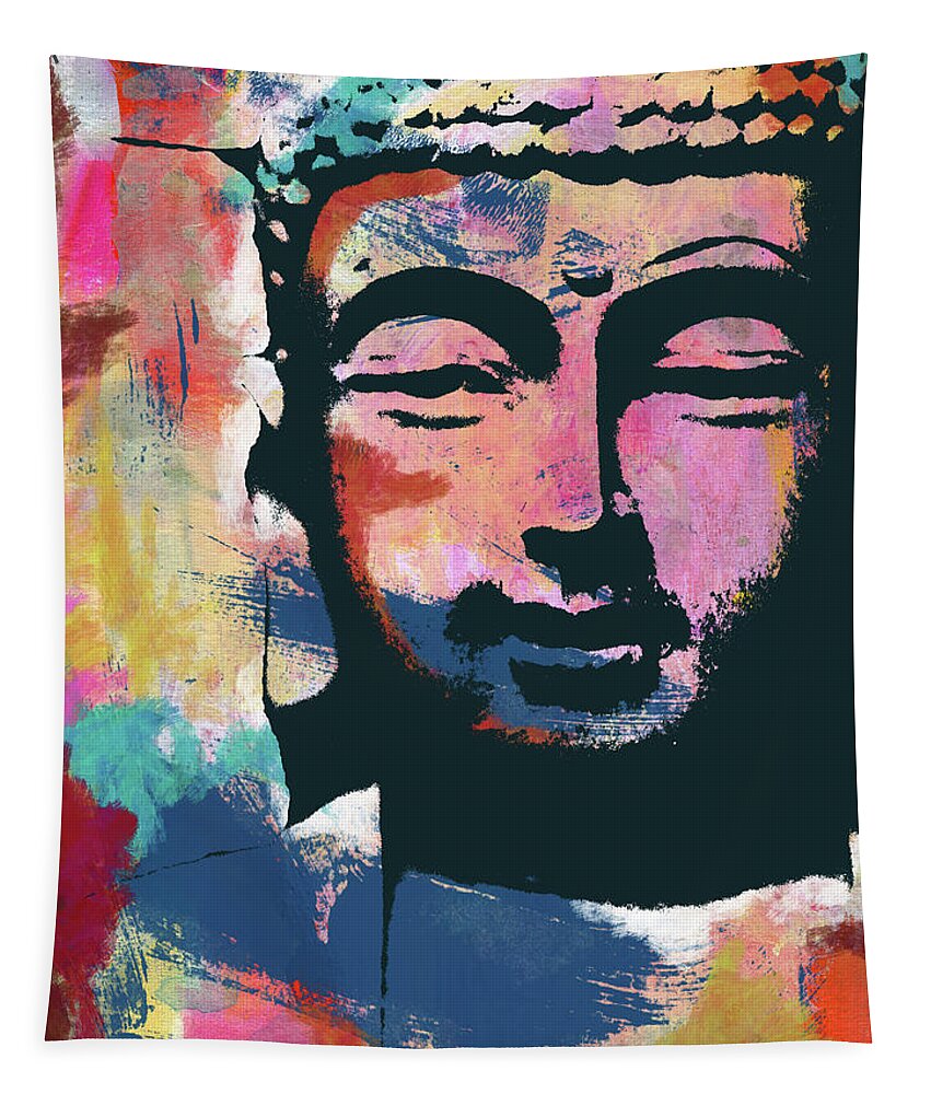 Buddha Tapestry featuring the mixed media Colorful Buddha 2- Art by Linda Woods by Linda Woods