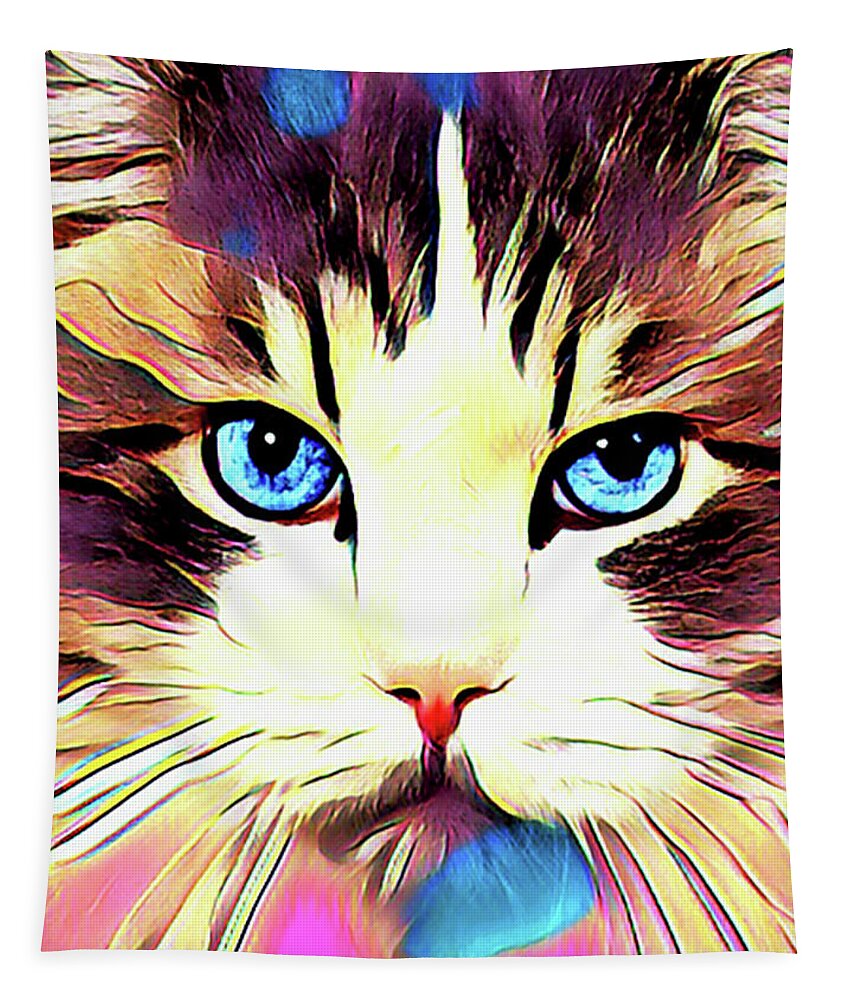 Cat Tapestry featuring the digital art Colorful Calico Cat by Kathy Kelly
