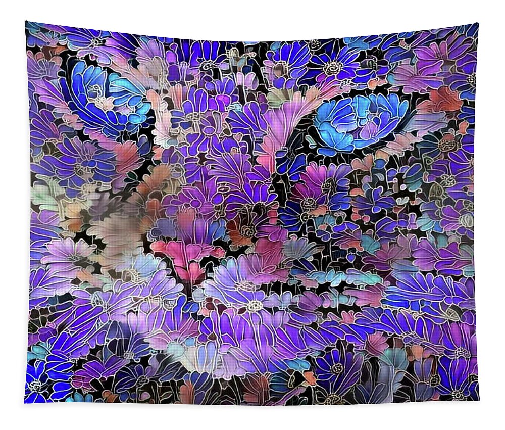 Colorful Cat Tapestry featuring the digital art Flower Cat 2 by Peggy Collins