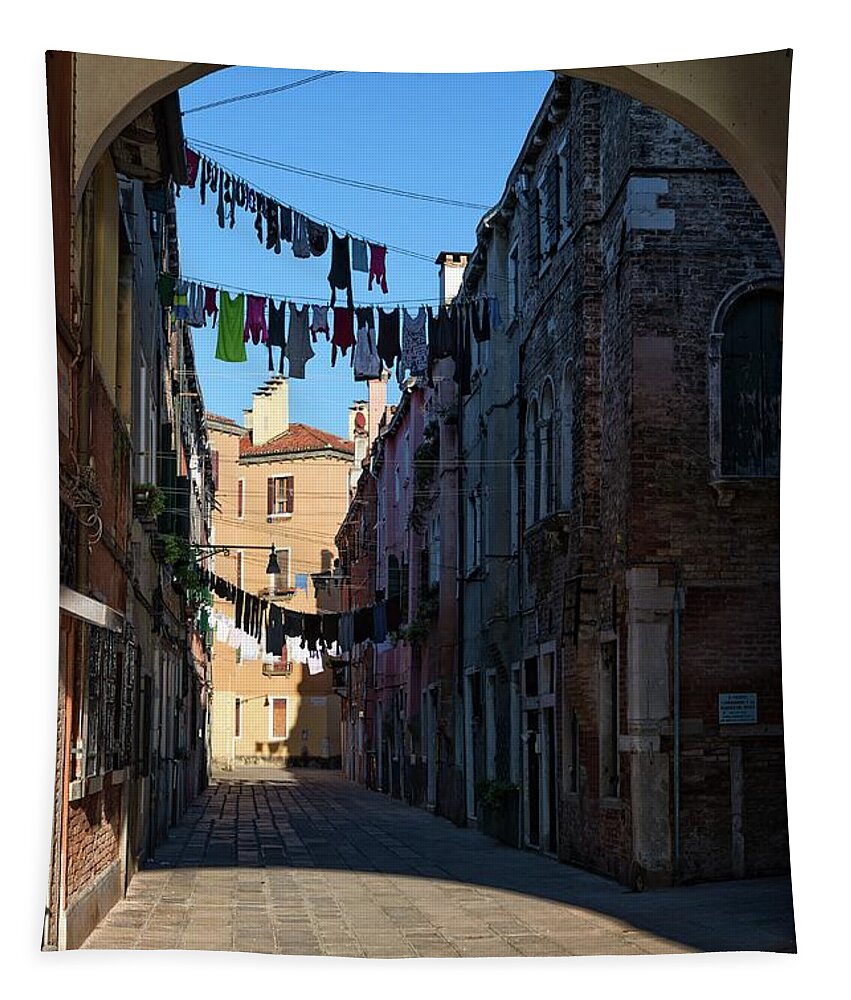 Venice Tapestry featuring the photograph Colorful Communal Clotheslines by Allan Van Gasbeck