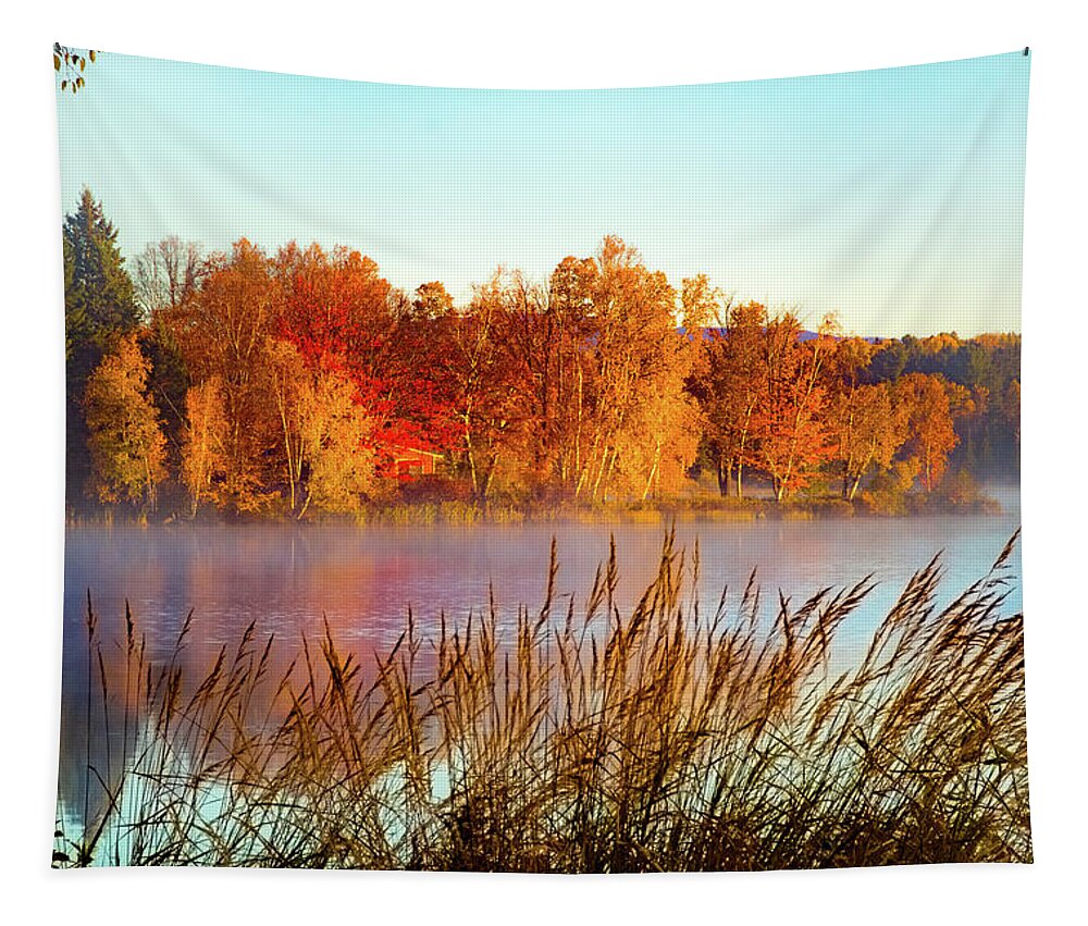 #jefffolger Tapestry featuring the photograph Colorful dawn on Haley Pond by Jeff Folger