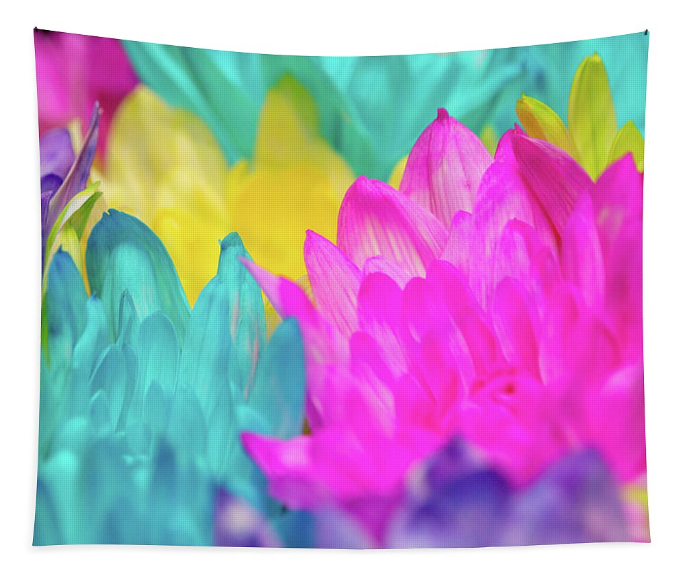 Abstract Tapestry featuring the photograph Colorful Dyed Flowers by SR Green
