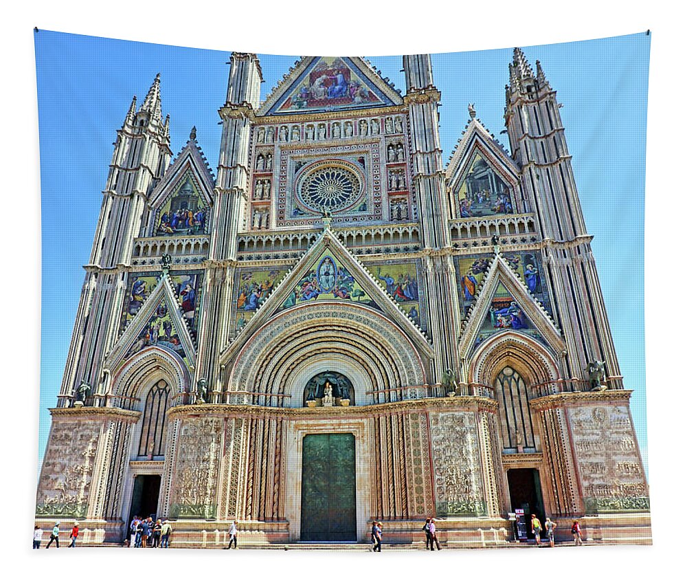 Orvieto Tapestry featuring the photograph Colorful Facade of Orvieto Cathedral 0704 by Jack Schultz