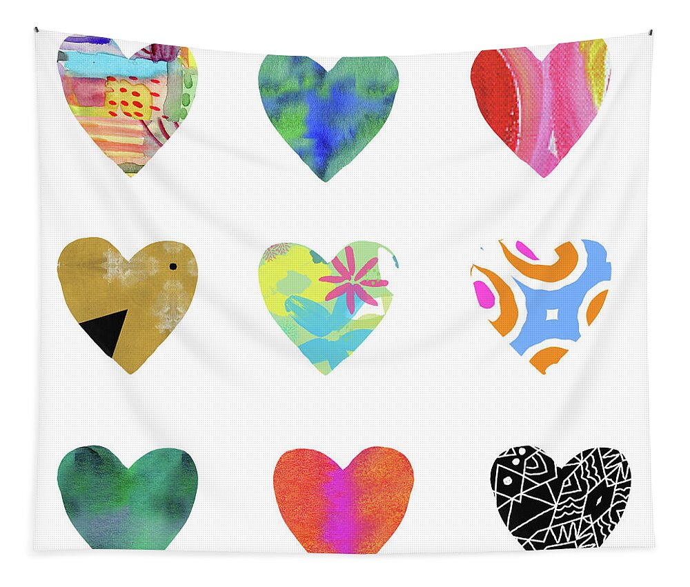 Hearts Tapestry featuring the mixed media Colorful Hearts- Art by Linda Woods by Linda Woods