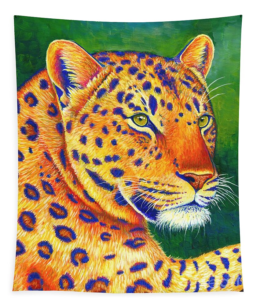Leopard Tapestry featuring the painting Queen of the Jungle - Colorful Leopard by Rebecca Wang