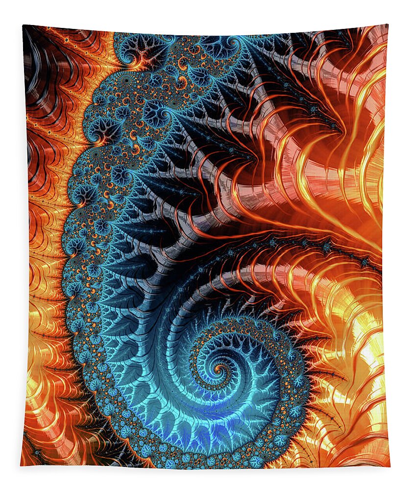 Spiral Tapestry featuring the digital art Colorful luxe fractal spiral turquoise brown orange by Matthias Hauser