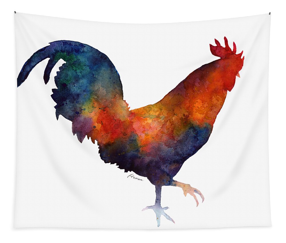 Rooster Tapestry featuring the painting Colorful Rooster by Hailey E Herrera