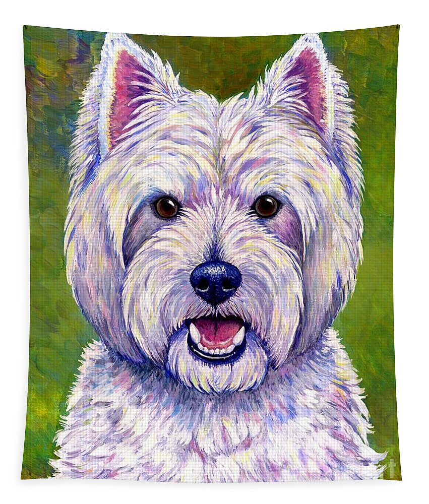West Highland White Terrier Tapestry featuring the painting Colorful West Highland White Terrier Dog by Rebecca Wang