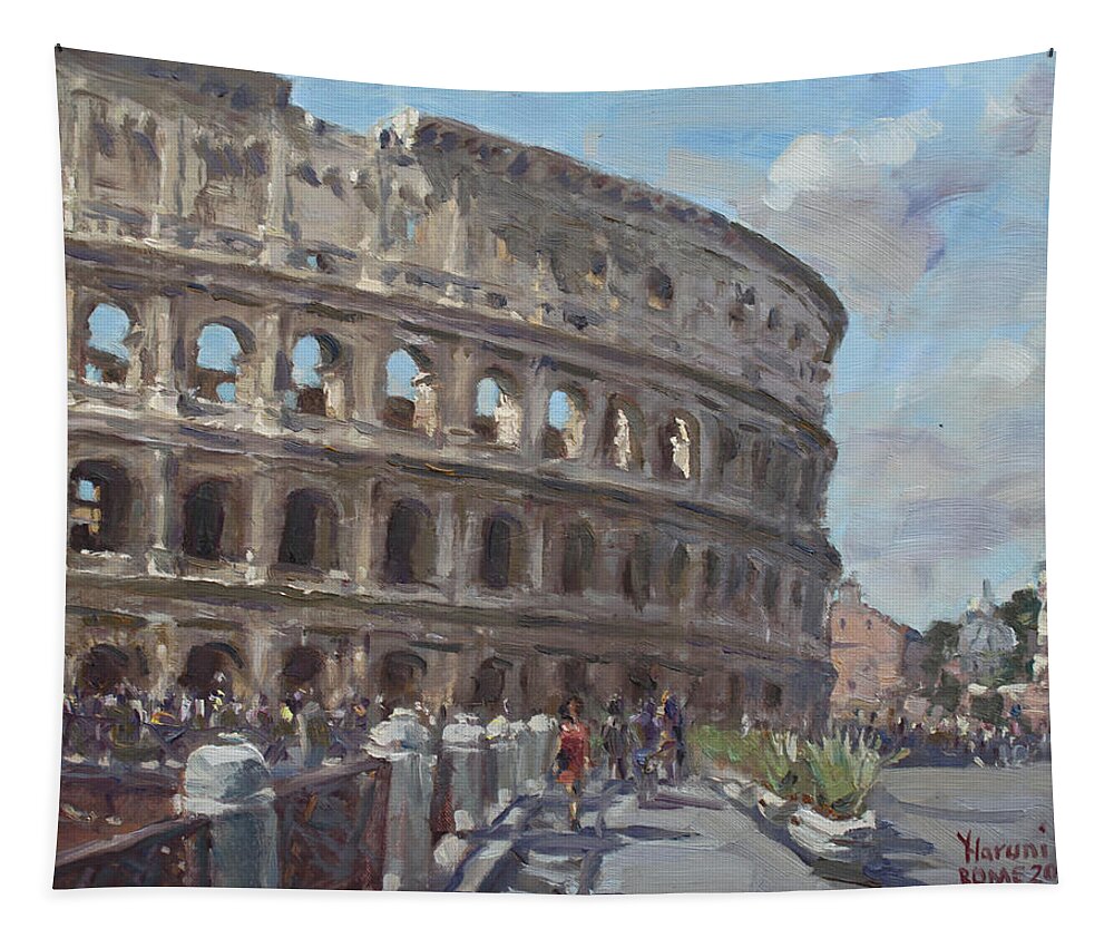 Colosseo Tapestry featuring the painting Colosseo Rome by Ylli Haruni
