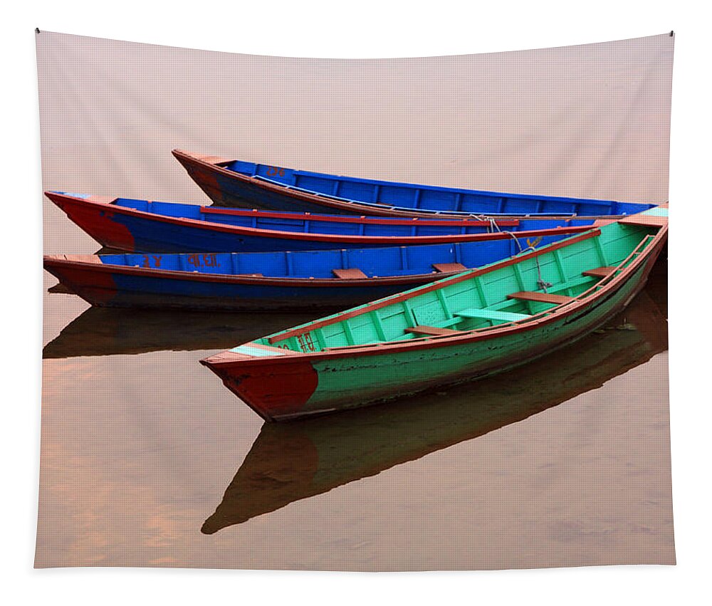 Himalayas Tapestry featuring the photograph Nepalese Fishing Boats by Aidan Moran