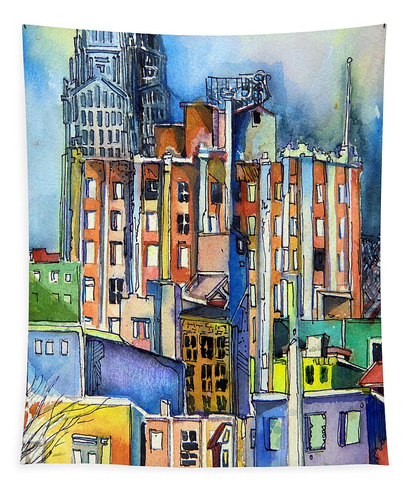 City Tapestry featuring the painting Columbus Ohio City Lights by Mindy Newman