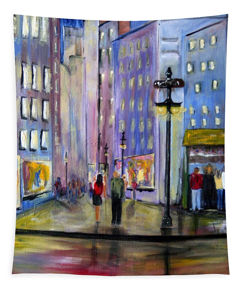 Cityscene Tapestry featuring the painting Come Away With Me by Julie Lueders 