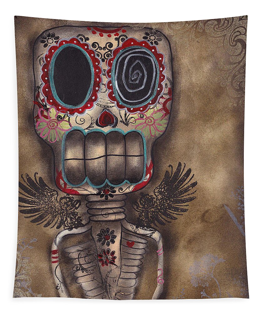 Day Of The Dead Tapestry featuring the painting Coming for You by Abril Andrade