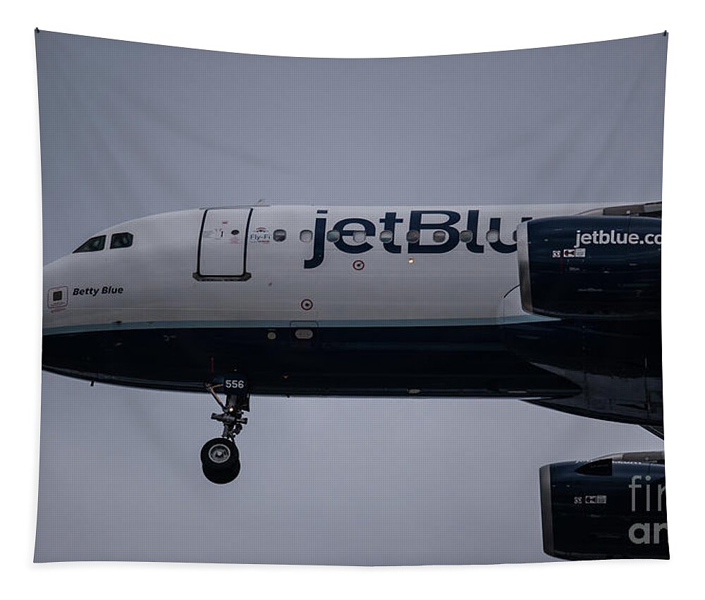 Jet Blue Tapestry featuring the photograph Airbus A320 on Final Approach by Dale Powell