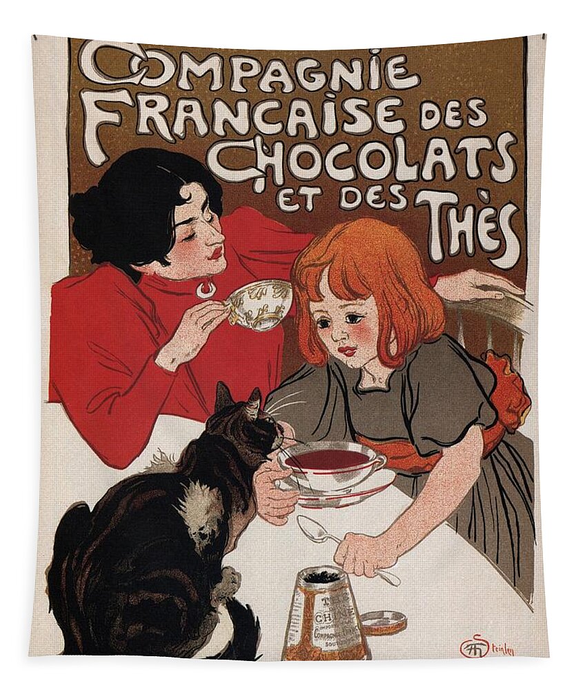 Chocolate Tapestry featuring the mixed media Compagnie Francaise Des Chocolats Et Des Thes - Vintage Chocolate and Tea Advertising Poster by Studio Grafiikka