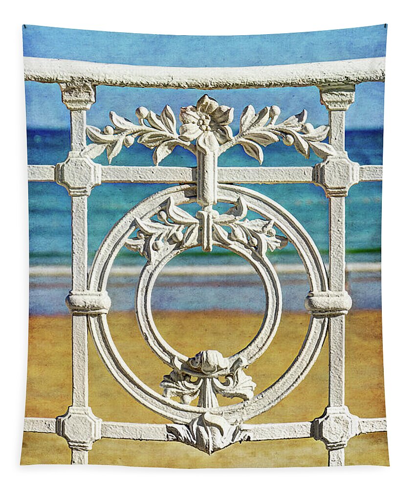 San Sebastian Tapestry featuring the photograph Concha Bay Railing in San Sebastian by Weston Westmoreland