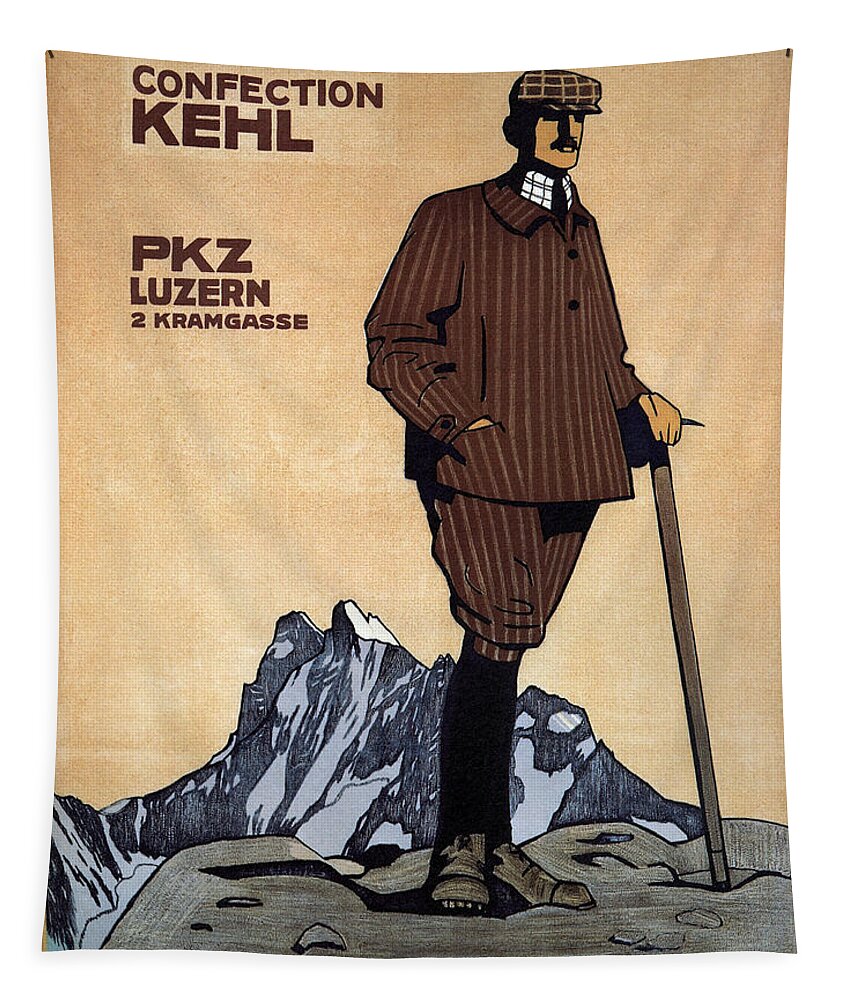 Confection Kehl Tapestry featuring the mixed media Confection KEHL - Men's Clothing - Vintage Advertising Poster by Studio Grafiikka