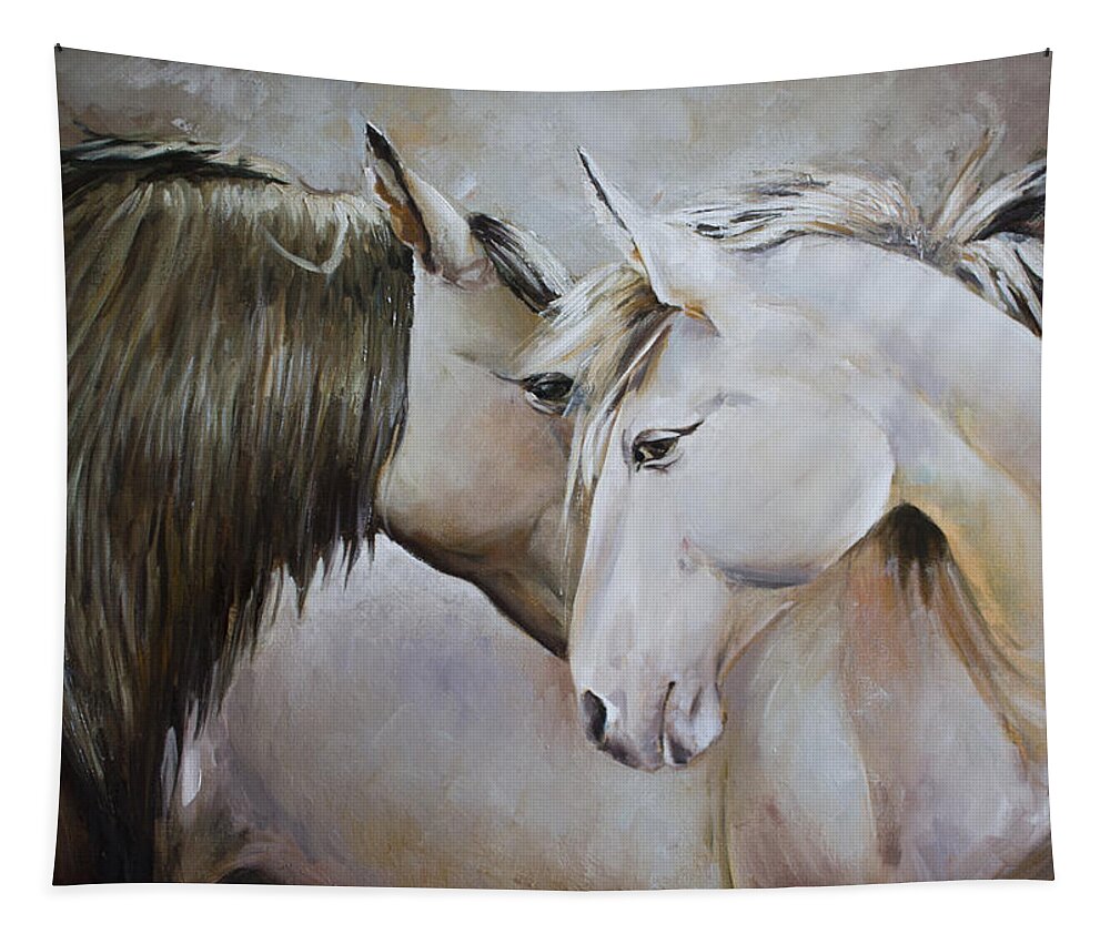 Horses Tapestry featuring the painting Confesion by Vali Irina Ciobanu