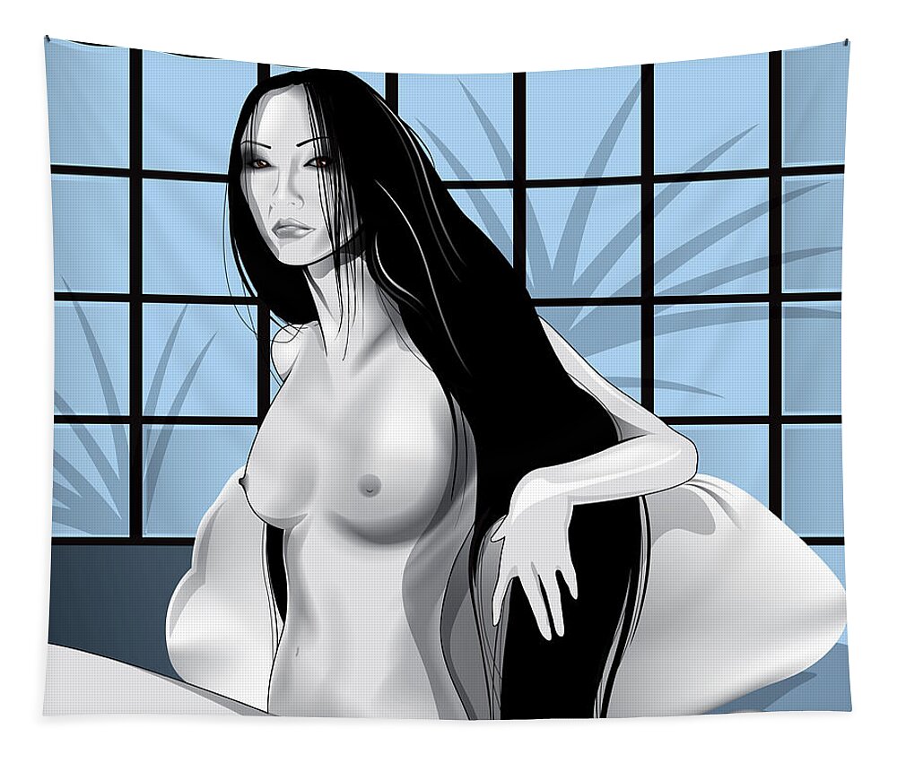 Long Black Hair Tapestry featuring the digital art Cool Blue by Brian Gibbs