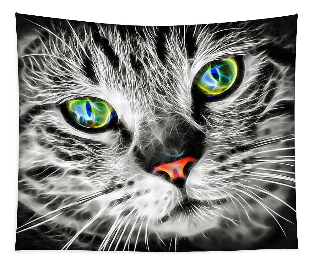 Cat Tapestry featuring the photograph Cool electric glow cat by Matthias Hauser